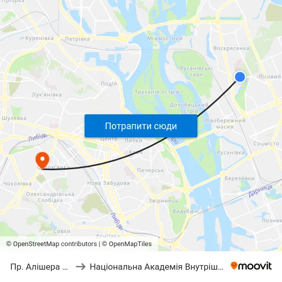 Пр. Алішера Навої to Національна Академія Внутрішніх Справ map