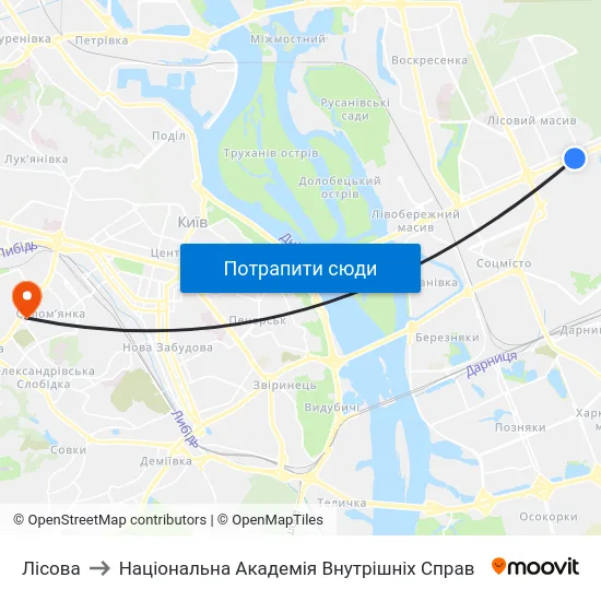 Лісова to Національна Академія Внутрішніх Справ map
