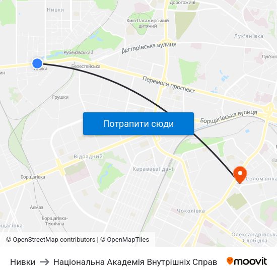Нивки to Національна Академія Внутрішніх Справ map