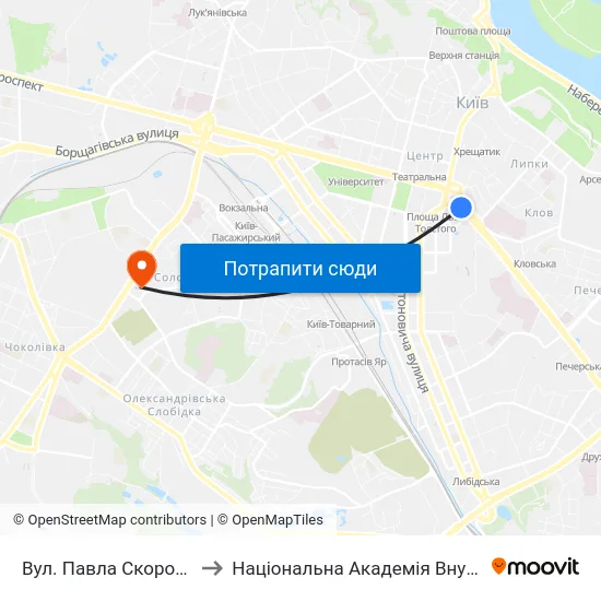 Вул. Павла Скоропадського to Національна Академія Внутрішніх Справ map