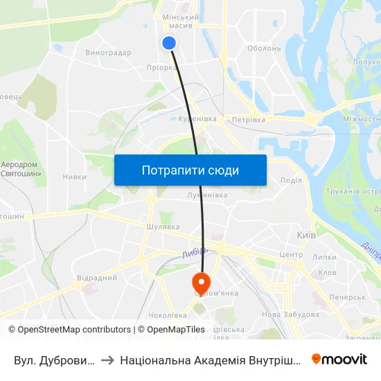 Вул. Дубровицька to Національна Академія Внутрішніх Справ map