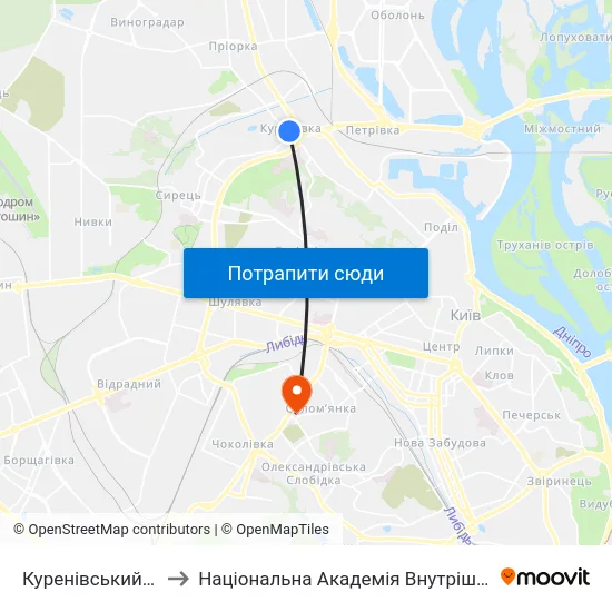 Куренівський Парк to Національна Академія Внутрішніх Справ map