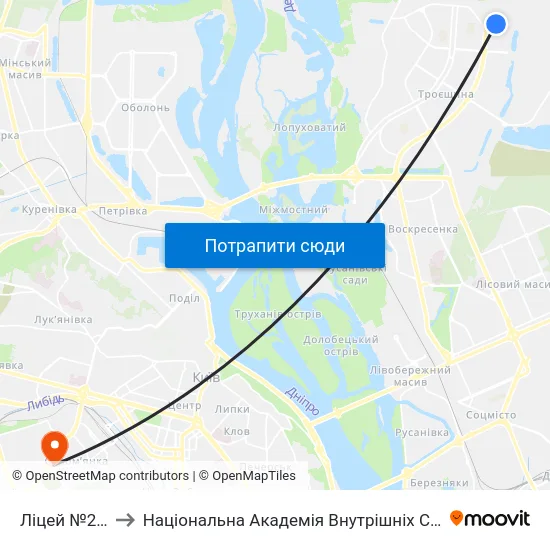 Ліцей №293 to Національна Академія Внутрішніх Справ map