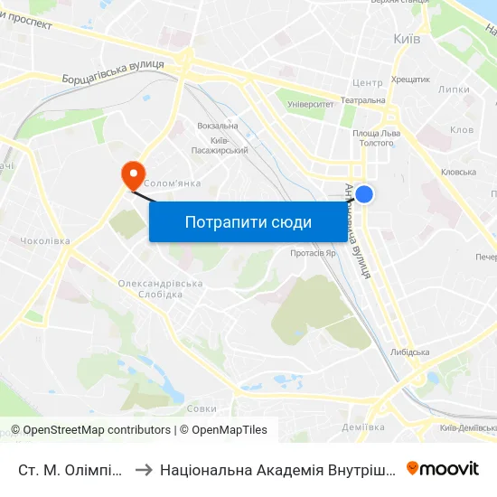 Ст. М. Олімпійська to Національна Академія Внутрішніх Справ map