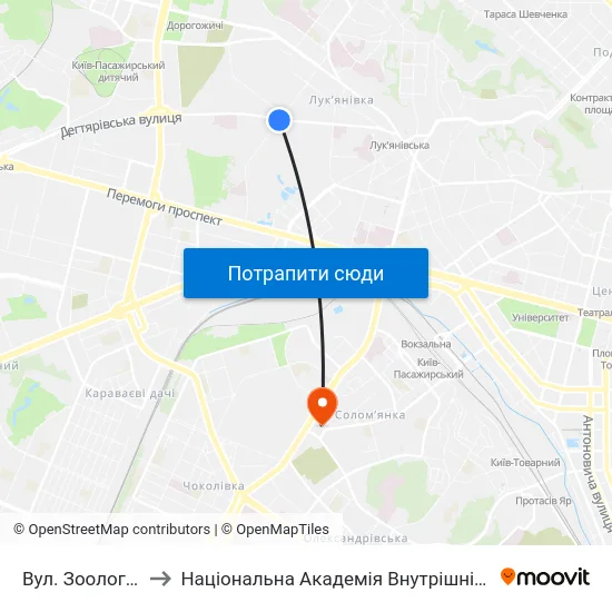 Вул. Зоологічна to Національна Академія Внутрішніх Справ map