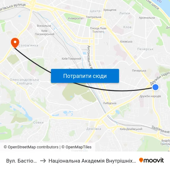 Вул. Бастіонна to Національна Академія Внутрішніх Справ map