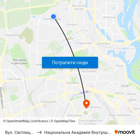 Вул. Світлицького to Національна Академія Внутрішніх Справ map