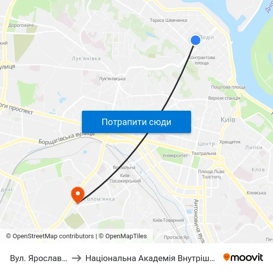 Вул. Ярославська to Національна Академія Внутрішніх Справ map