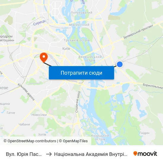 Вул. Юрія Пасхаліна to Національна Академія Внутрішніх Справ map
