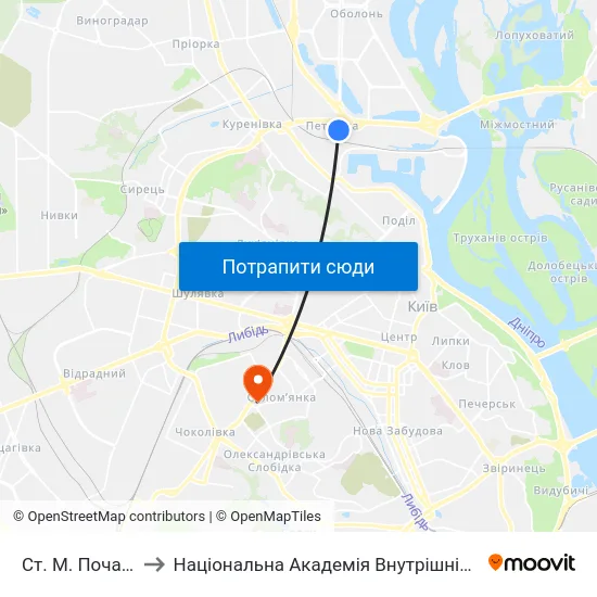 Ст. М. Почайна to Національна Академія Внутрішніх Справ map