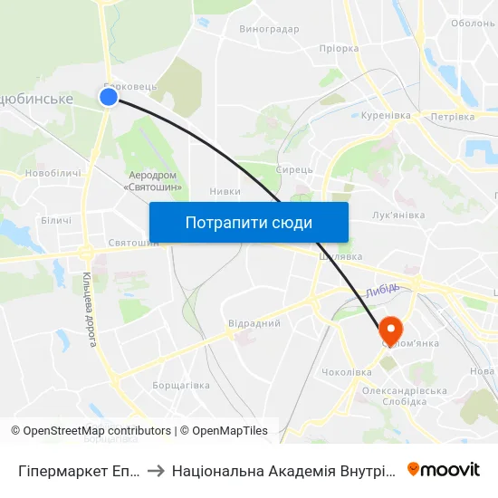 Гіпермаркет Епіцентр to Національна Академія Внутрішніх Справ map