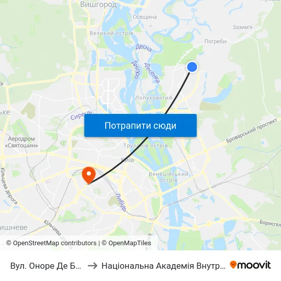 Вул. Оноре Де Бальзака to Національна Академія Внутрішніх Справ map