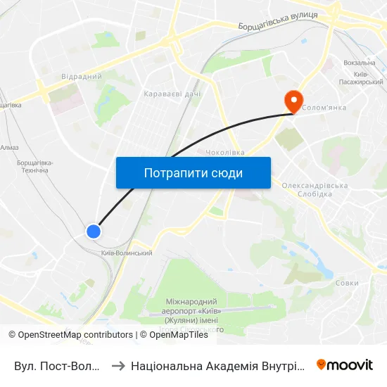 Вул. Пост-Волинська to Національна Академія Внутрішніх Справ map