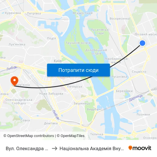 Вул. Олександра Бойченка to Національна Академія Внутрішніх Справ map