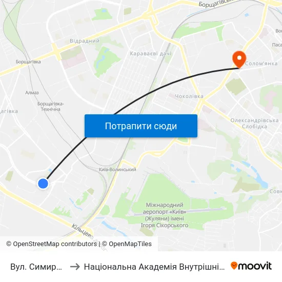 Вул. Симиренка to Національна Академія Внутрішніх Справ map