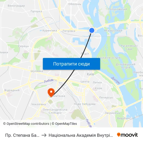 Пр. Степана Бандери to Національна Академія Внутрішніх Справ map