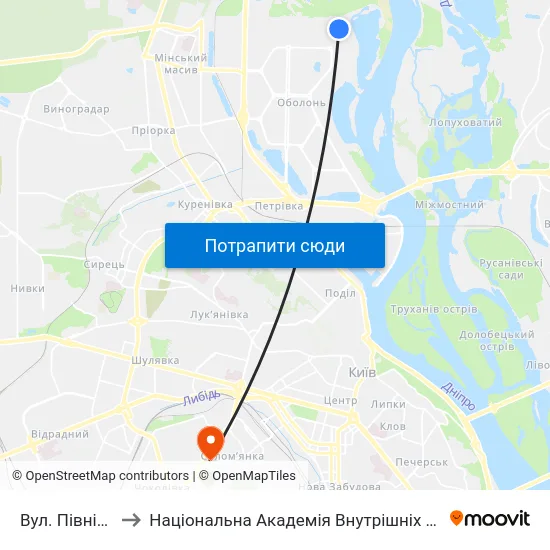 Вул. Північна to Національна Академія Внутрішніх Справ map