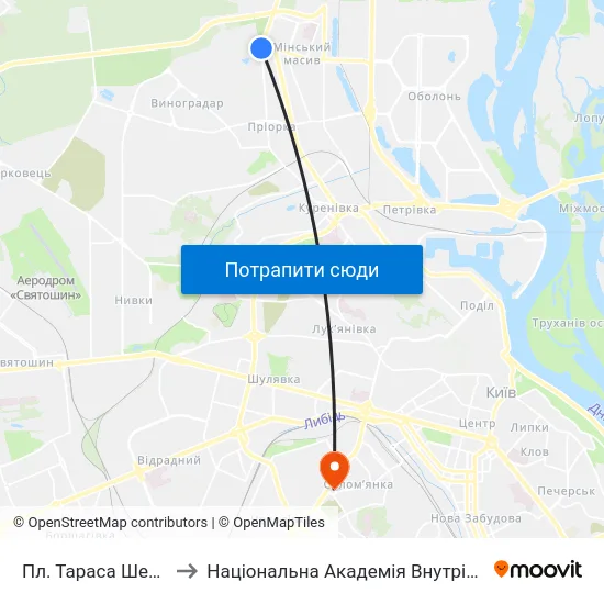 Пл. Тараса Шевченка to Національна Академія Внутрішніх Справ map