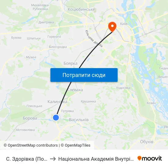 С. Здорівка (Поворот) to Національна Академія Внутрішніх Справ map