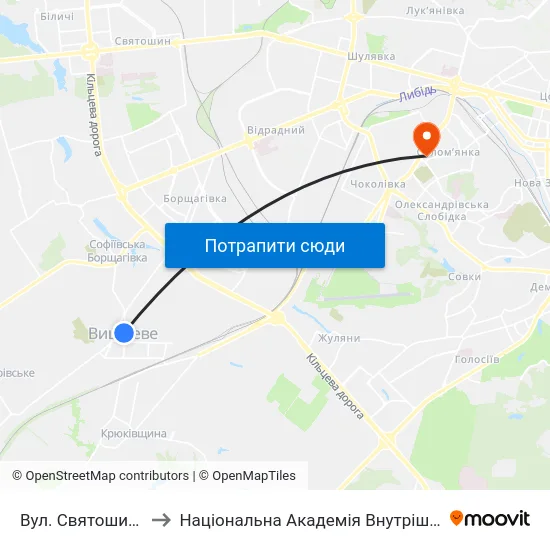 Вул. Святошинська to Національна Академія Внутрішніх Справ map