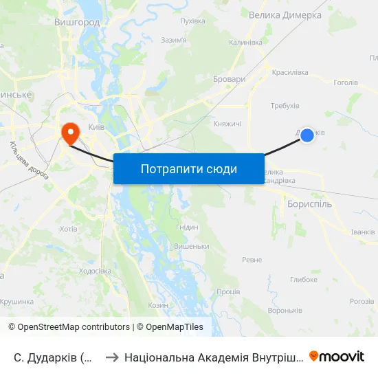 С. Дударків (Центр) to Національна Академія Внутрішніх Справ map