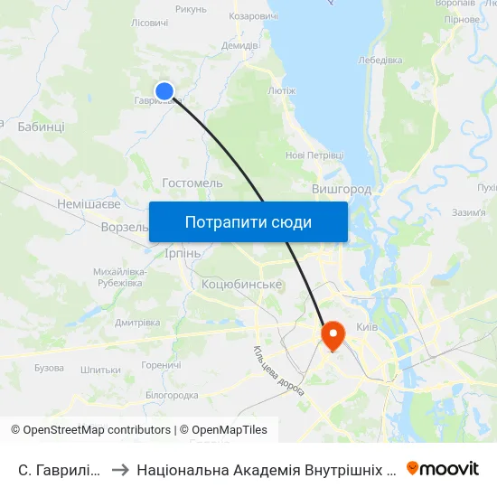 С. Гаврилівка to Національна Академія Внутрішніх Справ map