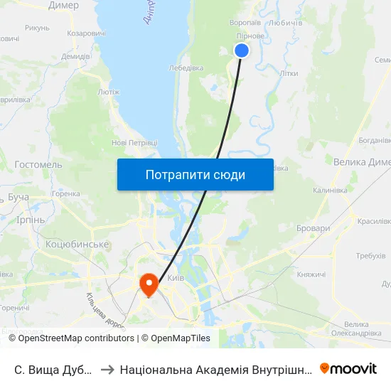 С. Вища Дубечня to Національна Академія Внутрішніх Справ map
