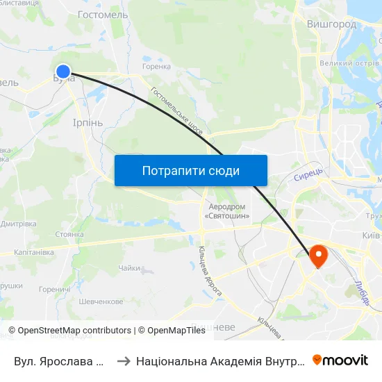 Вул. Ярослава Мудрого to Національна Академія Внутрішніх Справ map