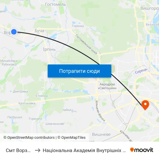 Смт Ворзель to Національна Академія Внутрішніх Справ map