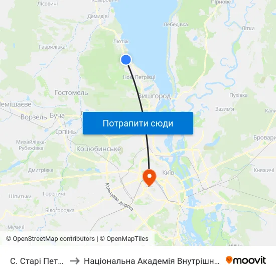 С. Старі Петрівці to Національна Академія Внутрішніх Справ map