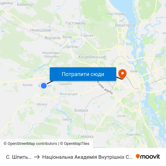 С. Шпитьки to Національна Академія Внутрішніх Справ map