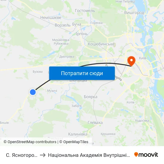 С. Ясногородка to Національна Академія Внутрішніх Справ map