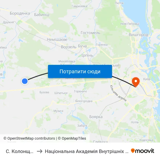 С. Колонщина to Національна Академія Внутрішніх Справ map