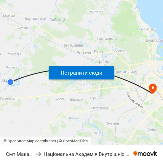 Смт Макарів to Національна Академія Внутрішніх Справ map