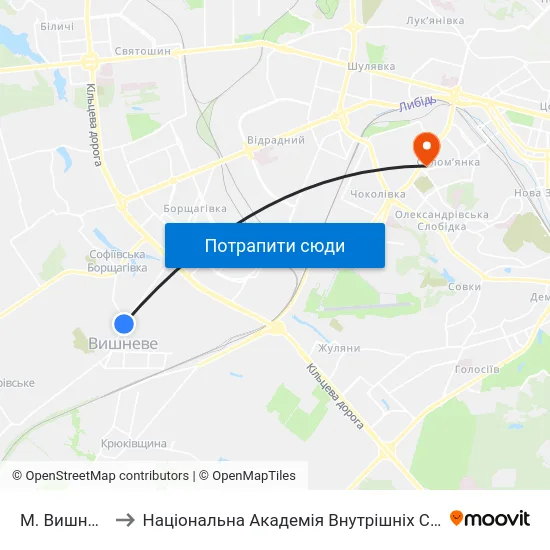 М. Вишневе to Національна Академія Внутрішніх Справ map