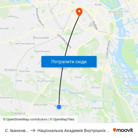 С. Іванковичі to Національна Академія Внутрішніх Справ map