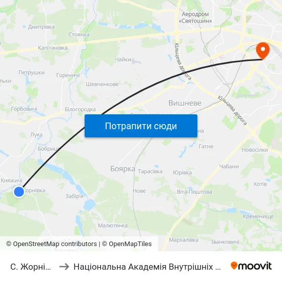 С. Жорнівка to Національна Академія Внутрішніх Справ map