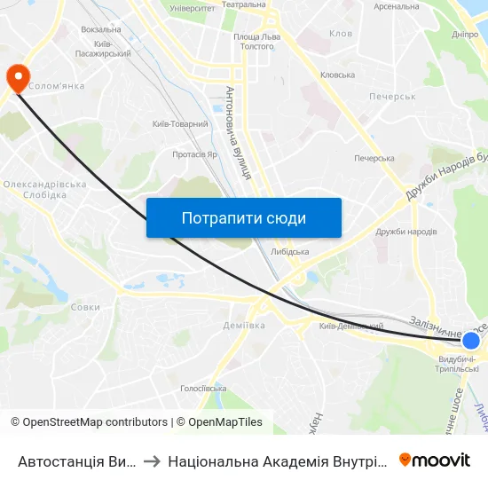 Автостанція Видубичi to Національна Академія Внутрішніх Справ map