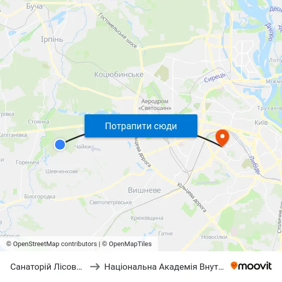 Санаторій Лісова Поляна to Національна Академія Внутрішніх Справ map