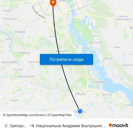 С. Григорівка to Національна Академія Внутрішніх Справ map