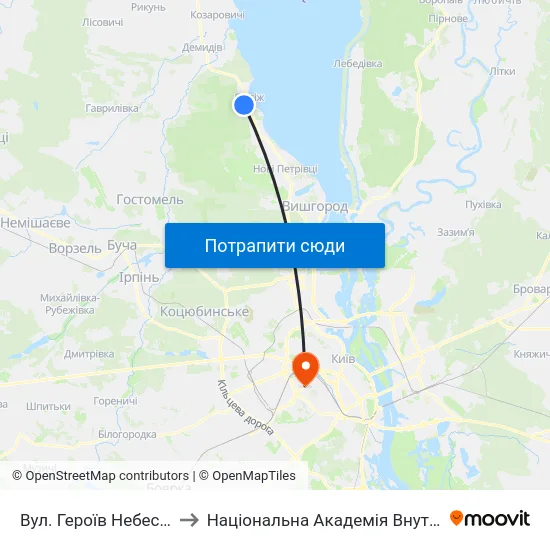 Вул. Героїв Небесної Сотні to Національна Академія Внутрішніх Справ map