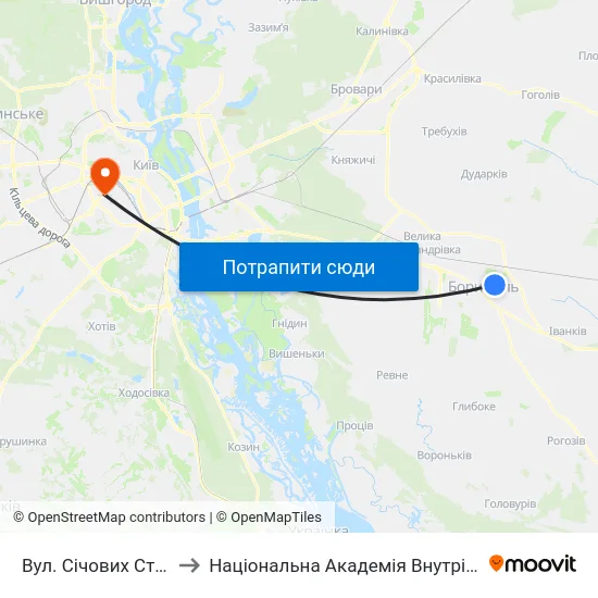 Вул. Січових Стрільців to Національна Академія Внутрішніх Справ map