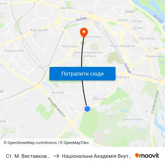 Ст. М. Виставковий Центр to Національна Академія Внутрішніх Справ map