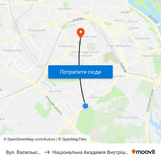 Вул. Васильківська to Національна Академія Внутрішніх Справ map