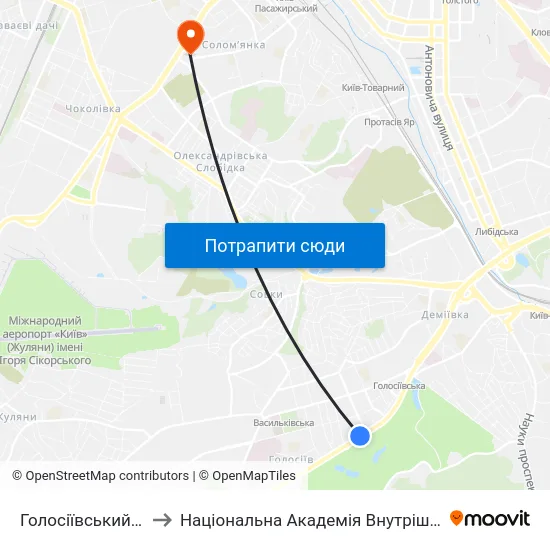 Голосіївський Парк to Національна Академія Внутрішніх Справ map