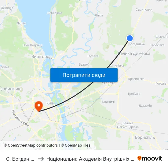 С. Богданівка to Національна Академія Внутрішніх Справ map