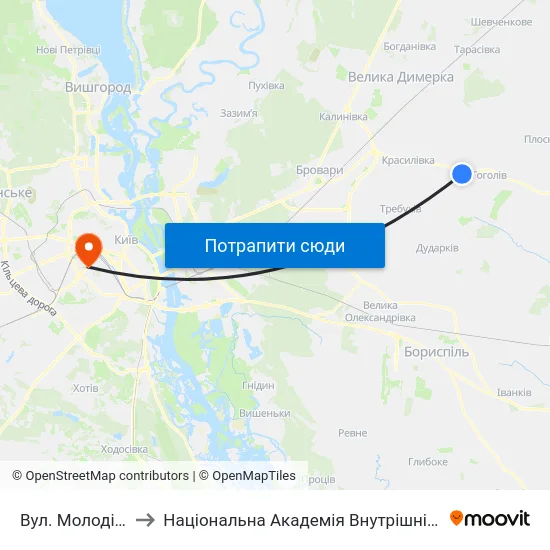 Вул. Молодіжна to Національна Академія Внутрішніх Справ map