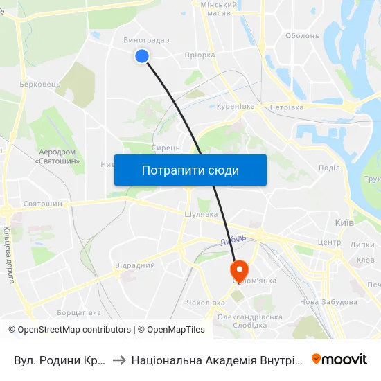 Вул. Родини Крістерів to Національна Академія Внутрішніх Справ map