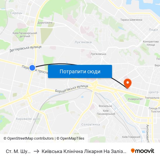 Ст. М. Шулявська to Київська Клінічна Лікарня На Залізничному Транспорті №1 map