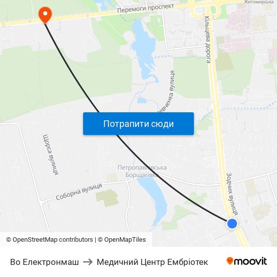 Во Електронмаш to Медичний Центр Ембріотек map